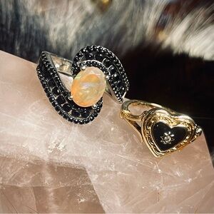 Elegant Fire Opal Black and Gold Women's Ring Set